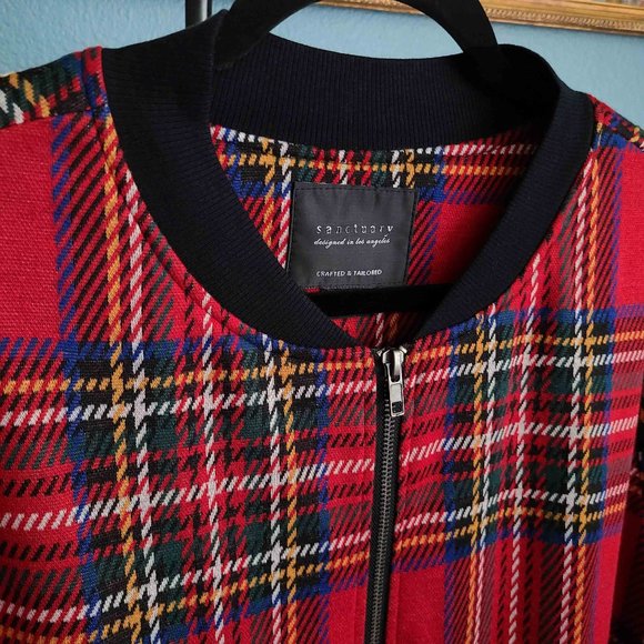 SANCTUARY ~ Red Plaid CITY Longline Bomber Jacket ~ XL (JR) | L (W) - Picture 11 of 12